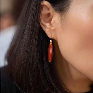 Red agate carnelian earrings with pearl